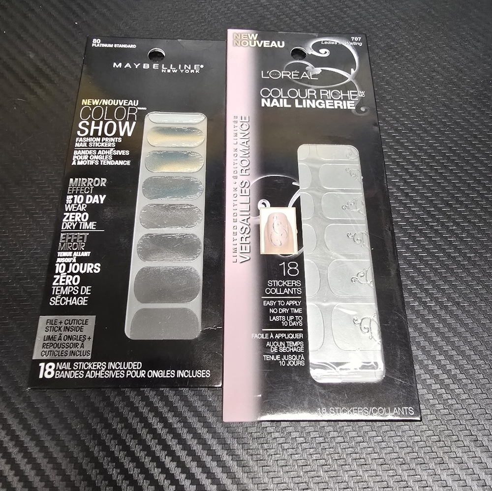 New fashion print nail stickers lot of 2, maybelline and l'oreal